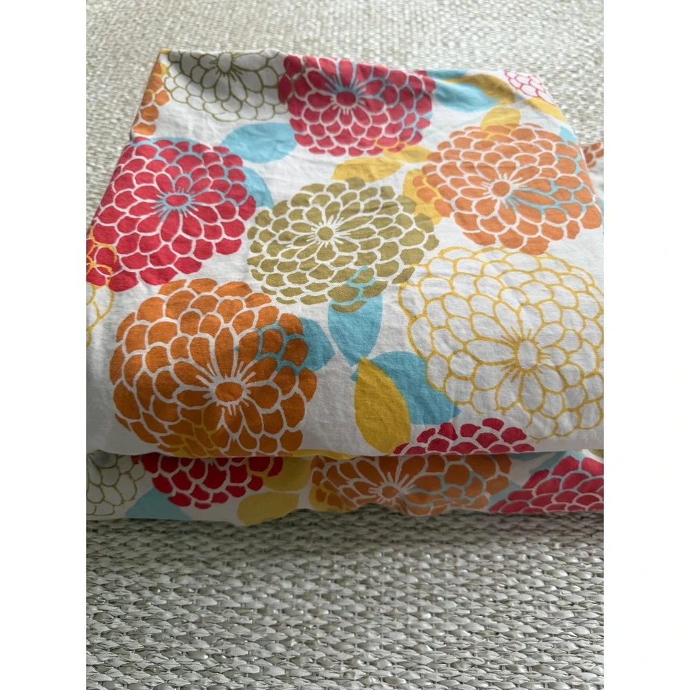 Garnet Hill Queen Sheet Set 100% Cotton Dahlia Floral Red Orange Yellow poppy - Picture 2 of 5